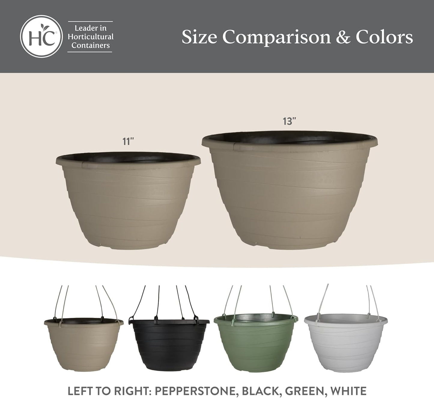 The HC Companies Wrapt Hanging Planters - Lightweight Plant Pot Hanger for Hanging Plants, Vegetables & Herbs - Outdoor & Indoor Hanging Basket for Plants (13" White, Pack of 2)