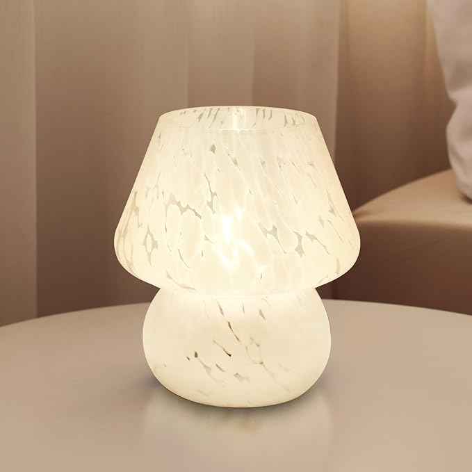 Mushroom Lamp Table Lamp for Bedroom,Small Desk Bedside Lamps for Living Room,Mushroom Decor Cute Mini Modern Mid Century Lamps for Night Stands (White)