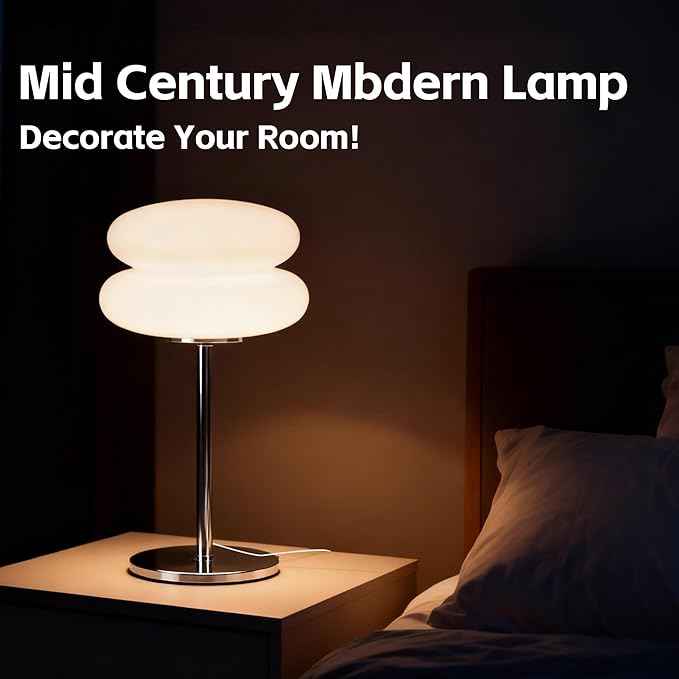 Bedroom Mushroom lamp, Medieval Modern Bedside Table lamp, dimmable Retro Egg Tart Headlight, Unique Home Mushroom Decoration Aesthetic Lovely Living Room Desk lamp (White)