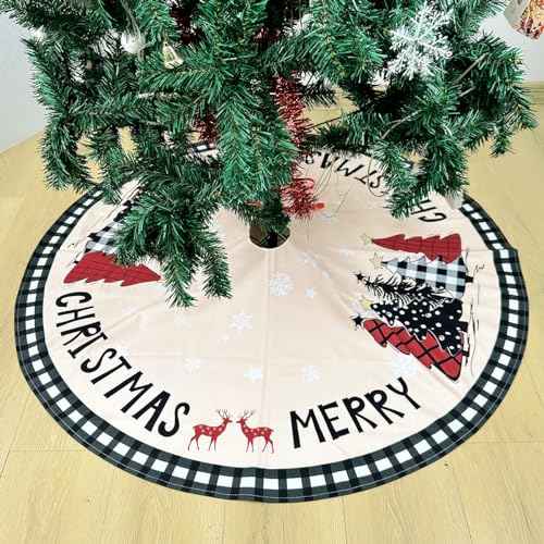 Christmas Tree Skirt 48 Inches Black White Buffalo Plaid