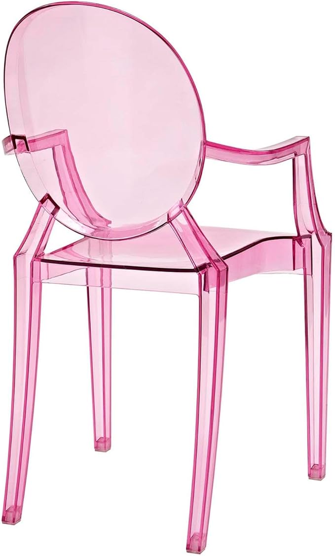 Modway Casper Modern Acrylic Stacking Kitchen and Dining Room Arm Chair in Pink - Fully Assembled