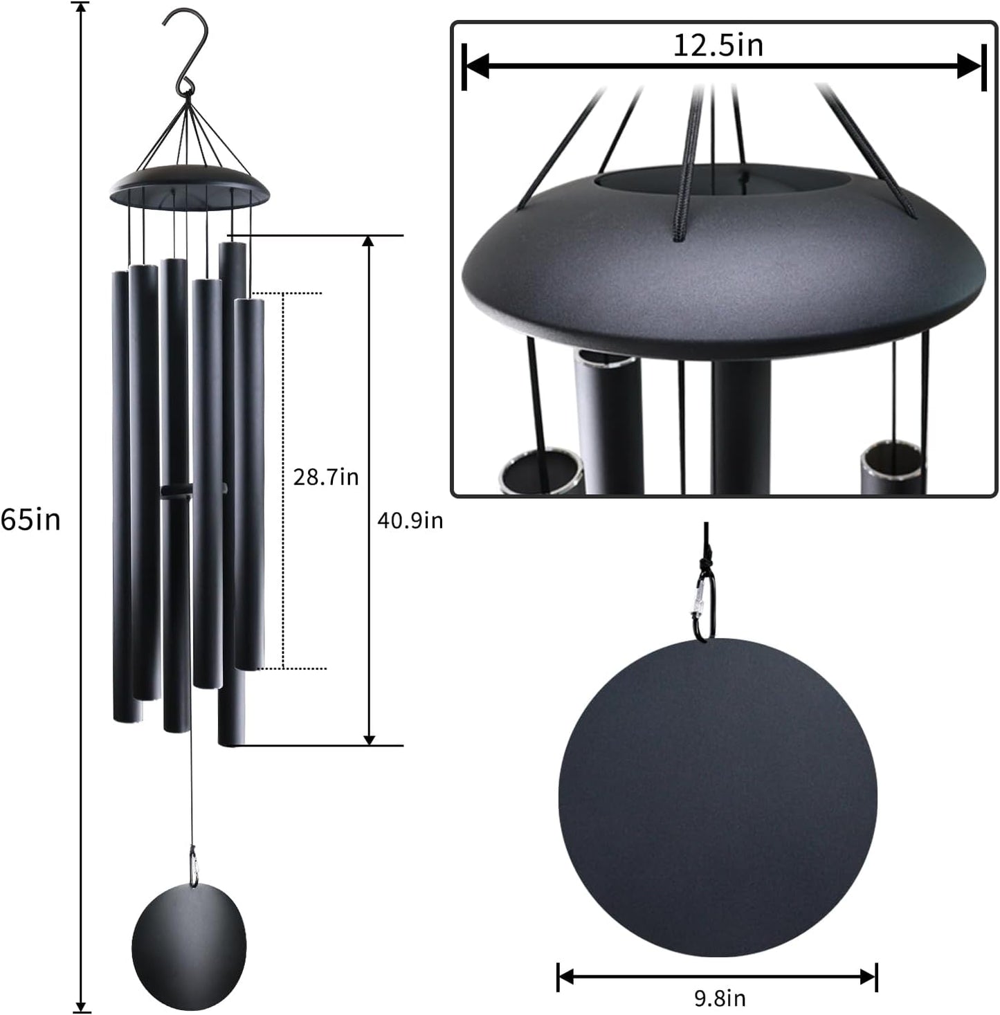 ASTARIN 65 in Wind Chimes for outisde - Extra Large Outdoor Handcrafted WindChimes,Deep Tone Metal Chimes for Garden Decor, Large Windchimes Deep Resonance, 2.27in Tubes Weather-Resistant, Black