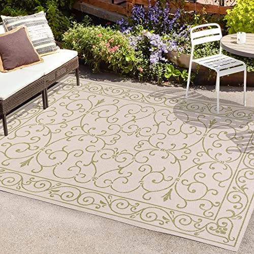 Vintage Filigree Indoor Outdoor Area Rug 8X10 Cream