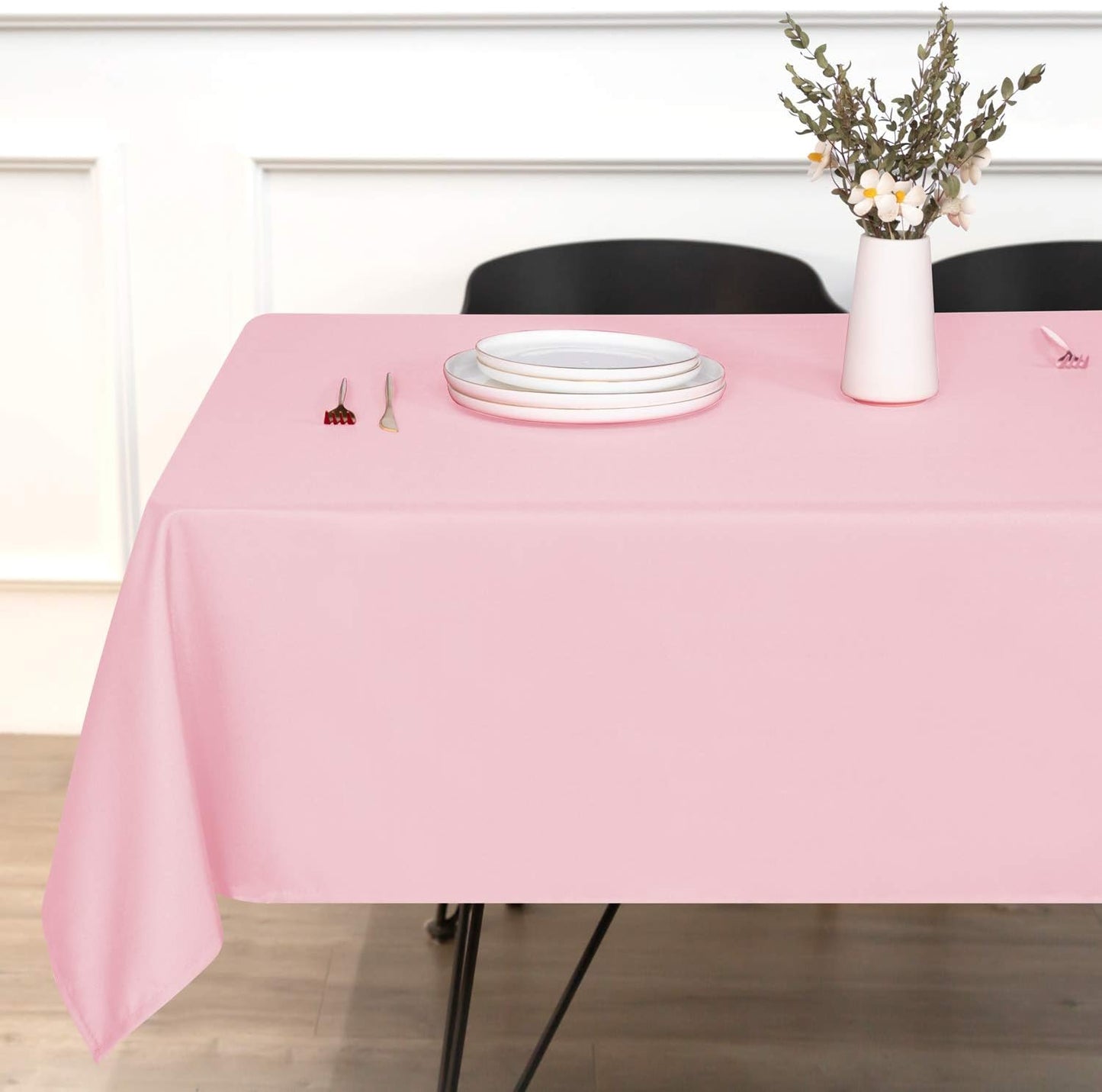 sancua Rectangle Tablecloth - 54 x 54 Inch - Stain and Wrinkle Resistant Washable Polyester Table Cloth, Decorative Fabric Table Cover for Dining Tables, Buffet Parties and Camping, Pink