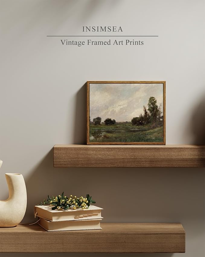 InSimSea Framed Canvas Wall Art, Vintage Landscape Art for Living Room Hallway Shelf, 10x8in, Impressionist French Countryside Painting, Rustic Farmhouse Cozy Mid Century Small Nature Decor