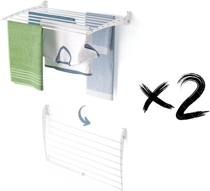 foxydry Fold, Wall Drying Rack, Vertical Drying Rack for Indoor and Outdoor Aluminium and Steel (White - Closing Down, 2X Fold 80)