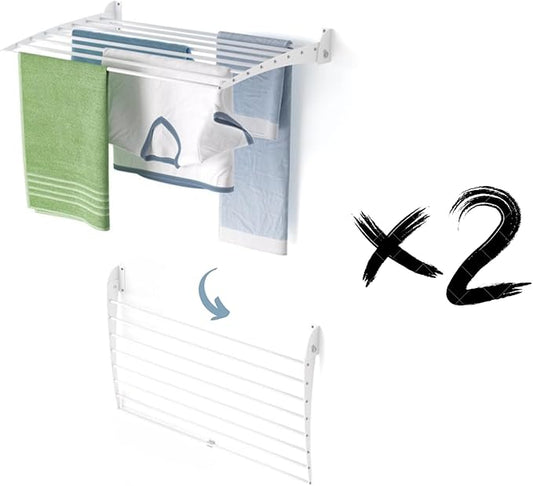 foxydry Fold, Wall Drying Rack, Vertical Drying Rack for Indoor and Outdoor Aluminium and Steel (White - Closing Down, 2X Fold 80)