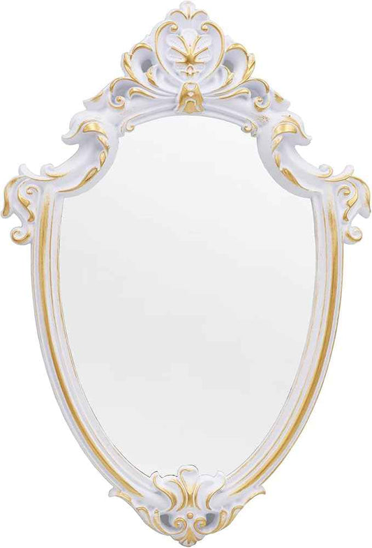 Eaoundm 16.5 x 11 inch Vintage Mirror Antique Mirror Decorative Wall Mirror Shield Shape (White)