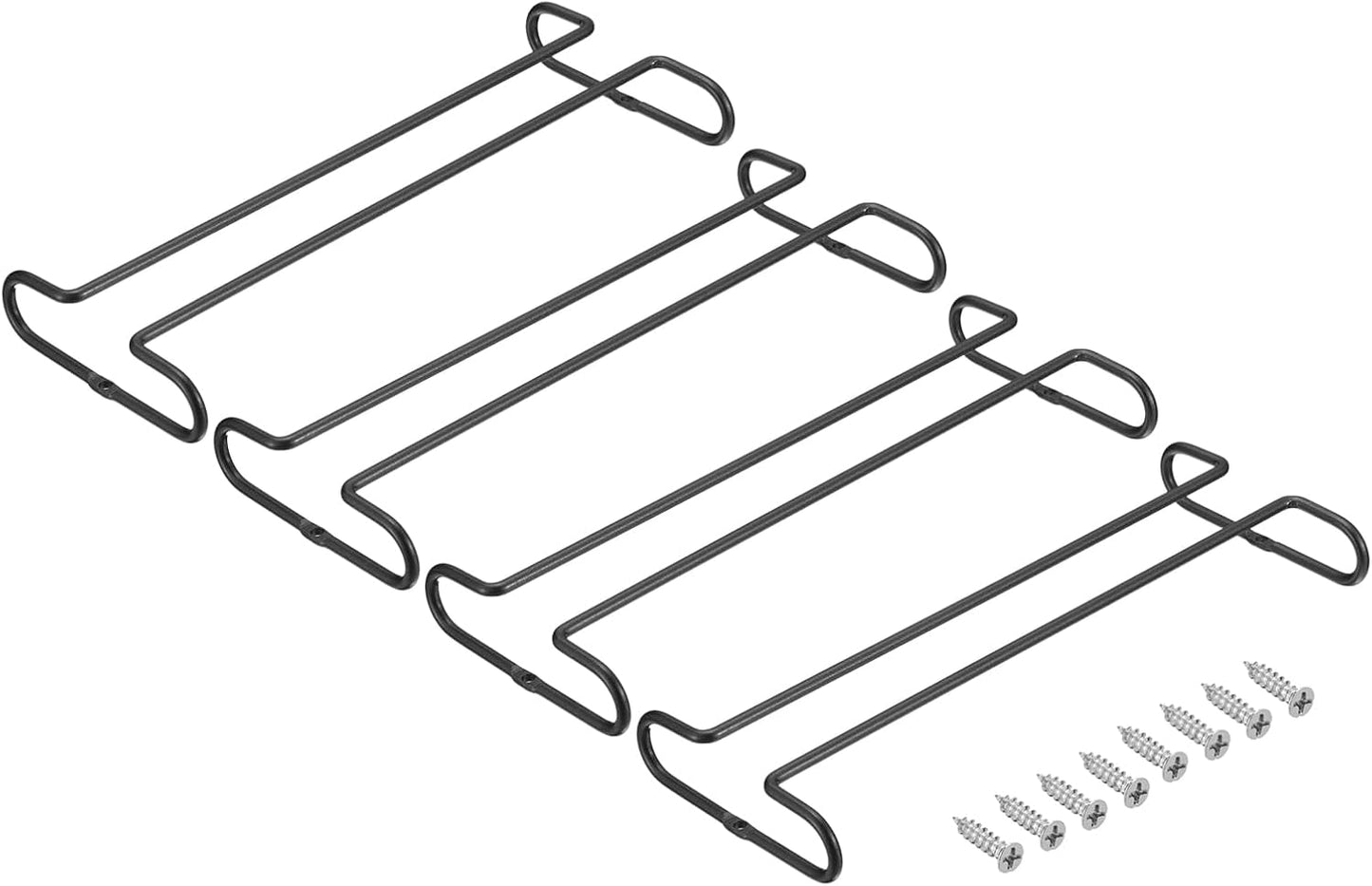 UXcell Under Cabinet Wine Glass Rack, 4-Piece Stainless Steel Stemware Organizer, 10-Inch Hanger for 5mm Stemware, Black