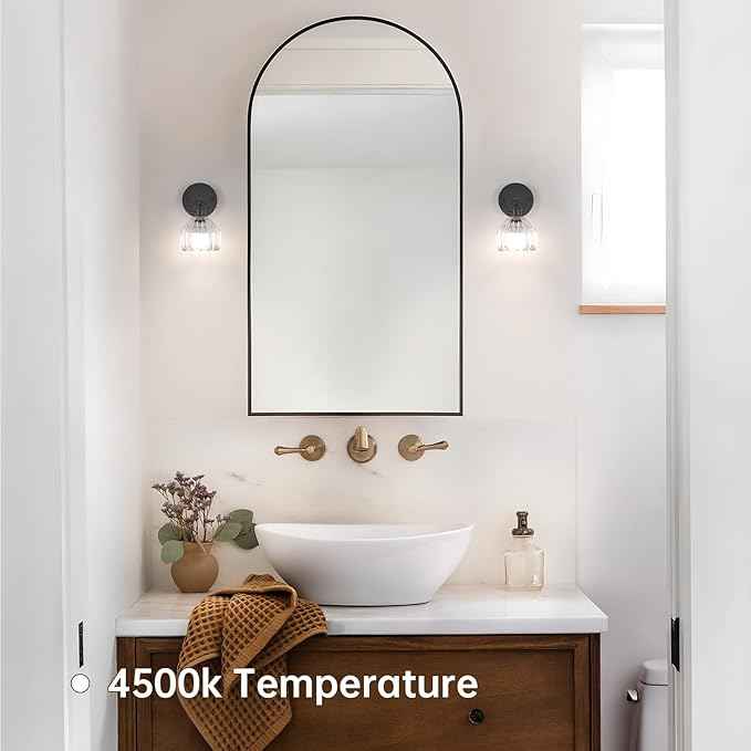 Vintage Battery Operated Wall Sconce with Transparent Tulip Glass Lampshade Rechargeable Battery Powered Black Wall Light with Remote Control for Bedside Bedroom Doorway, Set of 2