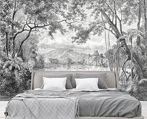Black and White Tropical Rainforest wall Mural Wallpaper for Bedroom 103" x 69" (49 Sq Ft)