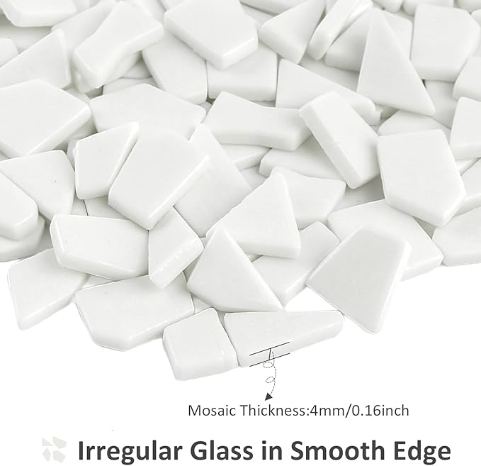 Youway Style White Mosaic Tiles for Crafts Bulk,200g Broken Glass Pieces for DIY Spring Mosaic Art Kit Decor,Garden Mosaic Supplies
