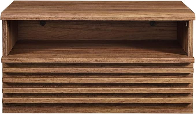 Modway Render Mid-Century Modern, Wall-Mount Nightstand, Walnut