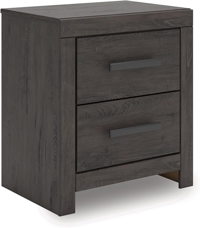 Signature Design by Ashley Prendonea Casual 2-Drawer Nightstand for Bedroom, Wood, Large Handles with Dark Finish, Framed Drawer Fronts, Smooth-Gliding Drawers, 24.41" High, Gray