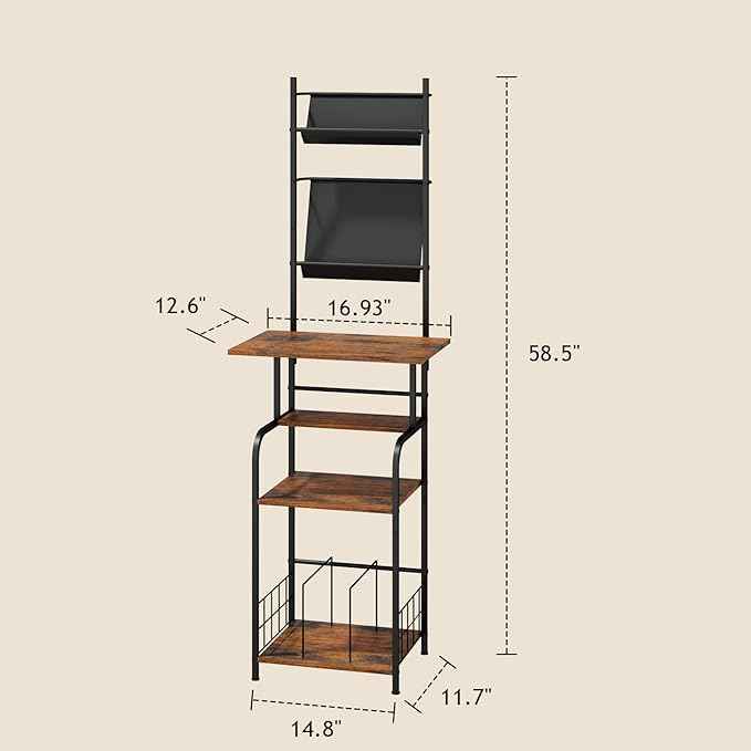 Record Player Stand with Vinyl Storage - 6-Tier Turntable Table with Adjustable Feet, Metal & Wood Cabinet - Console Organizer Display Shelf for Living Room, Apartment