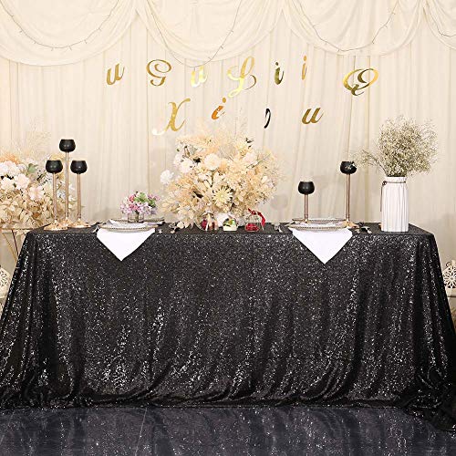 Sequin Tablecloth 90x132 Inch Black for Halloween Wedding Party