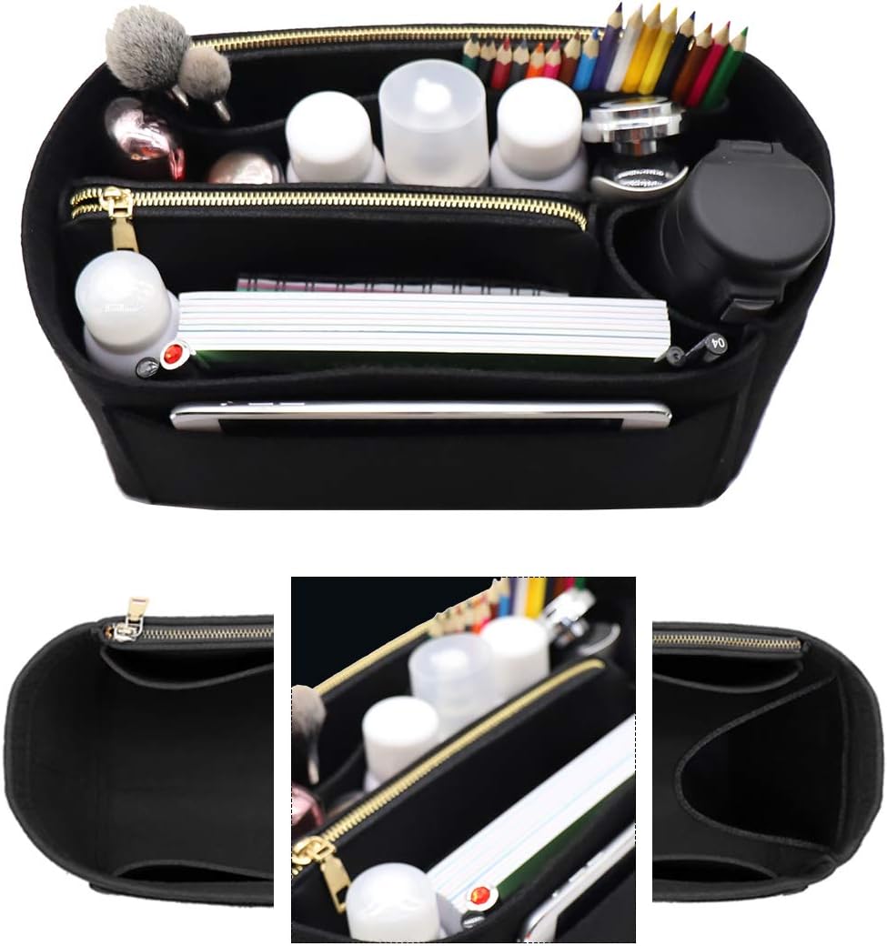 LEXSION Felt Purse Bag Organizer Insert with zipper Bag Tote Shaper Fit Speedy Neverful PM MM