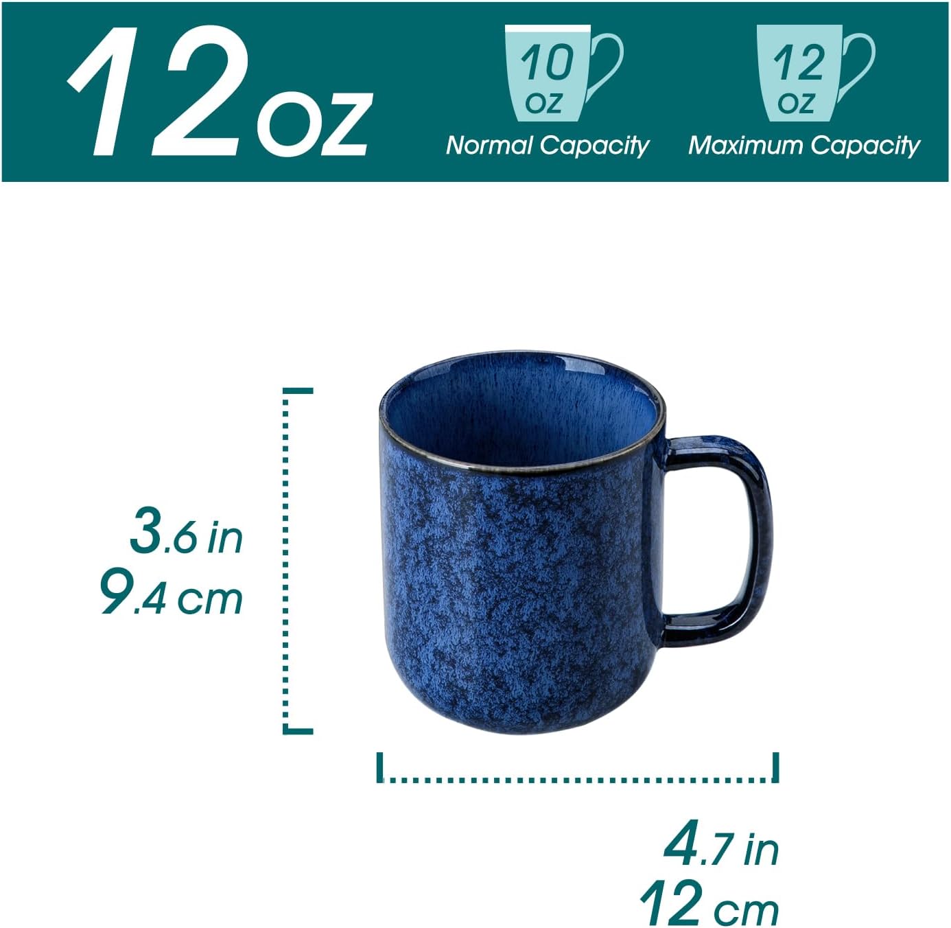 vancasso STARRY Coffee Mugs Set, 12 oz Ceramic Coffee Cups for Latte Hot Tea Cappuccino Cocoa Milk Stoneware Cups Set of 6, Dishwasher & Microwave Safe, Blue