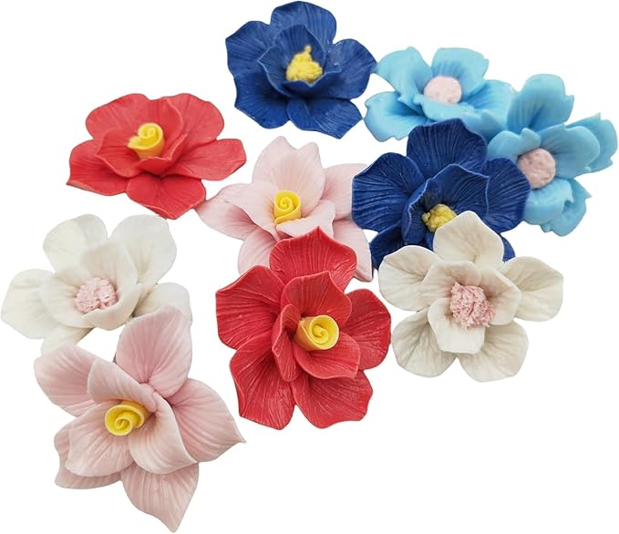 20PCS 3D Flower Ceramic Tiles,1.6" Handmade Procelain Ceramic Flowers for DIY Craft Plates Flowerpots Vases Cups Mosaic Making Supplies (3D Ceramic Flowers)