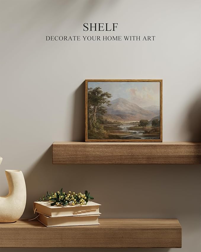 InSimSea Framed Canvas Print Art, Vintage Wild Mountain Landscape Painting, Rustic Farmhouse Cottage Decor for Hallway Wall Floating Shelf Desk Vanity Fireplace,10x8in, Neutral Earth Tones