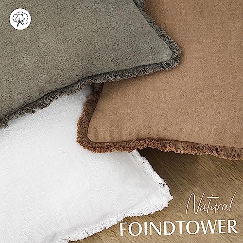 Decorative Linen Fringe Lumbar Throw Pillow Covers 12×24 White (2 Count)