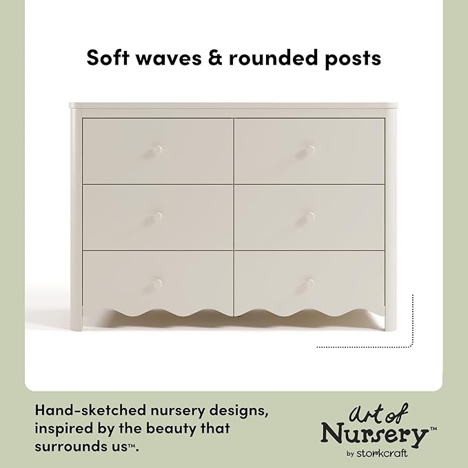 Storkcraft Casablanca 6 Drawer Dresser (Frosted Oat) – GREENGUARD Gold Certified, Nursery & Kids' Bedroom with Spacious Storage, Interlocking Drawer System, Easy Assembly with Pre-Installed Tracks
