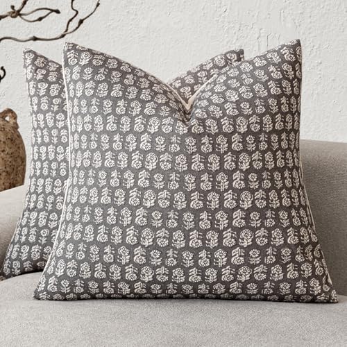 Decorative Floral Print Throw Pillow Covers 18×18 Rustic Gray (2 Count)