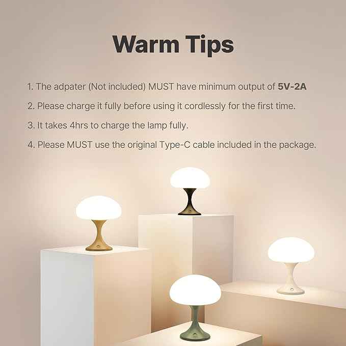 Mushroom Lamp, 5W LED Cordless Rechargeable Table Lamp with Glass Shade, Small Retro Dimmable Touch Light with 3 Color Temps, Aesthetic Mid Century Bedside Light for Bedroom Ambient, Black