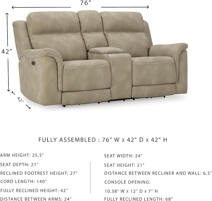 Signature Design by Ashley Next-Gen DuraPella Power Reclining Loveseat with Center Console and Adjustable Headrest, Beige