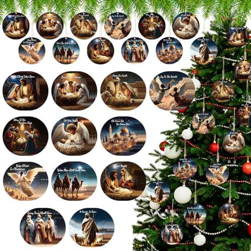 60 Pcs Christmas Ornaments Nativity Scene Wooden (60 Count)