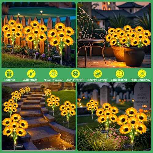 6 Pack Sunflower Solar Garden Lights Decorative Solar Landscape Lights (2 Count)