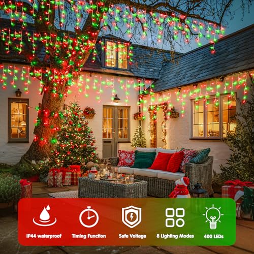 400 LED 38.8ft Red and Green Christmas Icicle Lights Outdoor (38.8 Foot)
