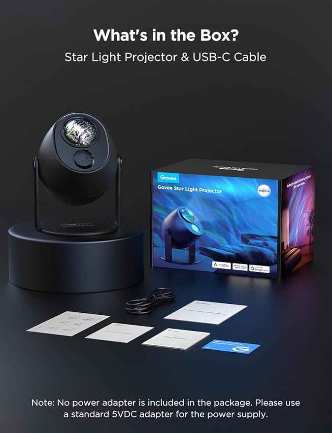 Govee Star Light Projector with 3 Aurora Flowing Effects, Works with Matter, Alexa and Google Assistant, 52 Scene Modes, 18 White Noise Options, LED Night Light Projector for Bedroom, Without Plug