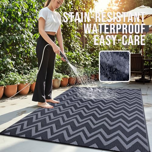 Outdoor Rug 8x10 ft Waterproof Reversible Chevron Mat (80 Sq Ft)