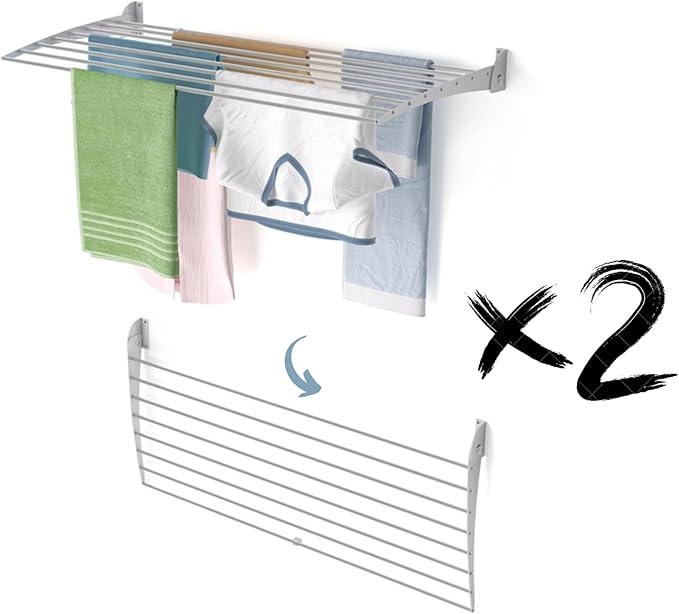 foxydry Fold, Wall Drying Rack, Vertical Drying Rack for Indoor and Outdoor Aluminium and Steel (Grey - Closing Down, 2X Fold 120)