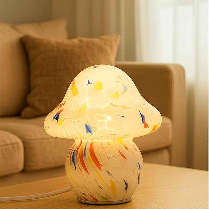 Mushroom Lamp for Bedroom,Mid Century Modern Lamp for Nightstand, Dimmable Retro Egg Tart Bedside Small Lamps,Unique Home Mushroom Decor Aesthetic Cute Table Lamps for Living Room