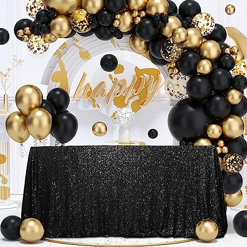 Sequin Tablecloth 60x120 Inch Black for Halloween Wedding Party