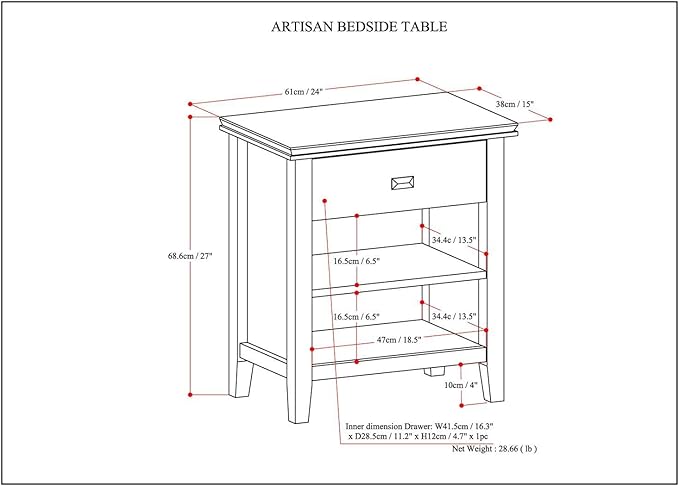 SIMPLIHOME Artisan Bedside Table - 24 inch Wide Solid Wood Nightstand Table in Distressed Grey, Contemporary Bedroom Side or End Table with 1 Drawer, Open Shelf Storage and Bronze Knobs