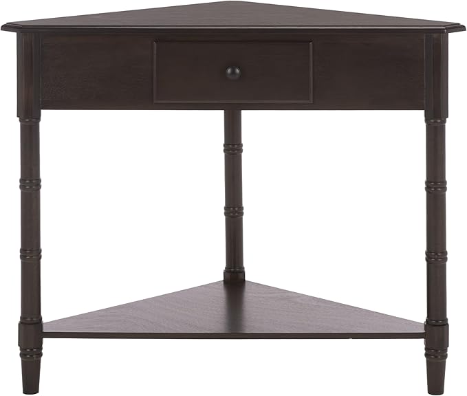 SAFAVIEH Home Collection – Gomez Dark Chocolate Corner Table, 1-Drawer Space-Saving Triangle Accent Table, Classic Turned-Leg Design (AMH5709F)