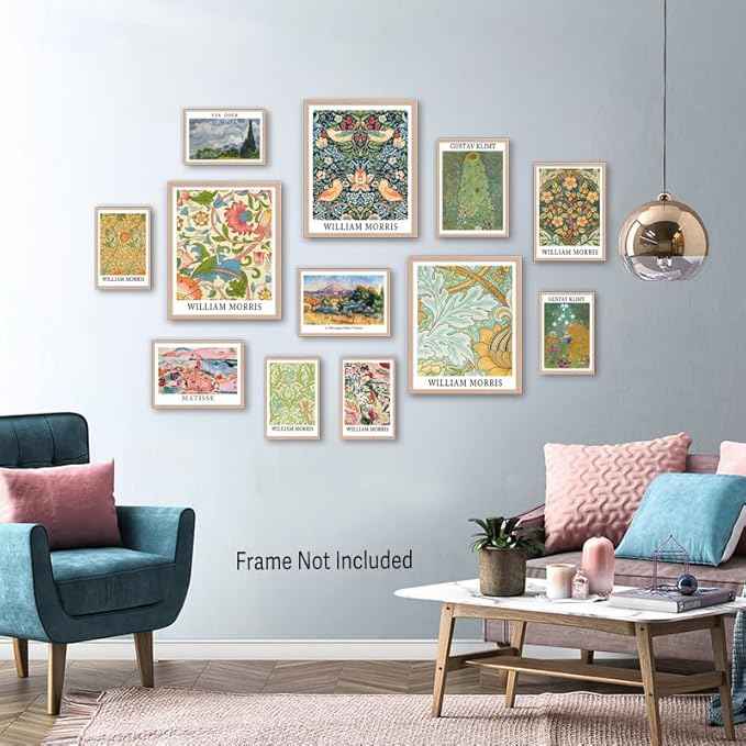 liflikwall 24 PCS Posters for Room Aesthetic，Matisse Wall Art Exhibition Posters，Vintage Eclectic Wall Art Decor, Boho Colorful Botanical Floral Dorm Gallery Home Decor(with Beige Frame)