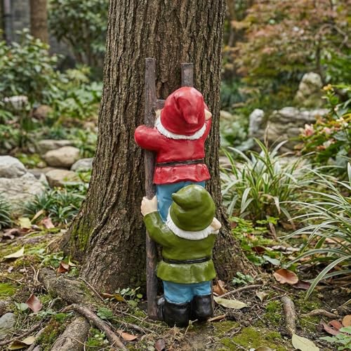 Funny Gnomes on Ladders Garden Statue
