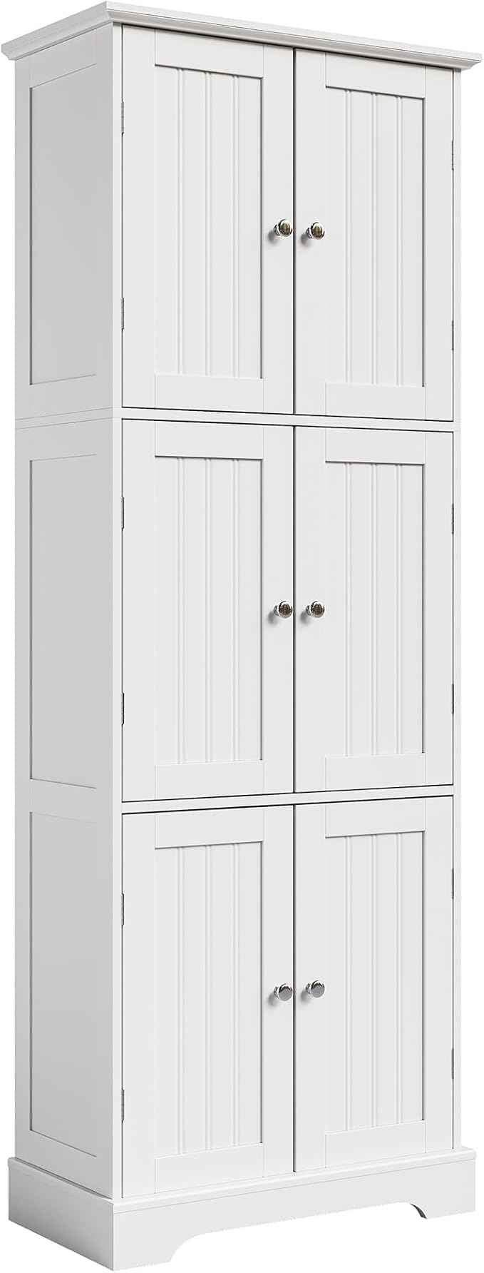 ChooChoo Tall Bathroom Storage Cabinet with 6 Doors, Freestanding Floor Cabinet with Adjustable Shelves, White Pantry Cabinet for Bathroom, Kitchen, Laundry Room
