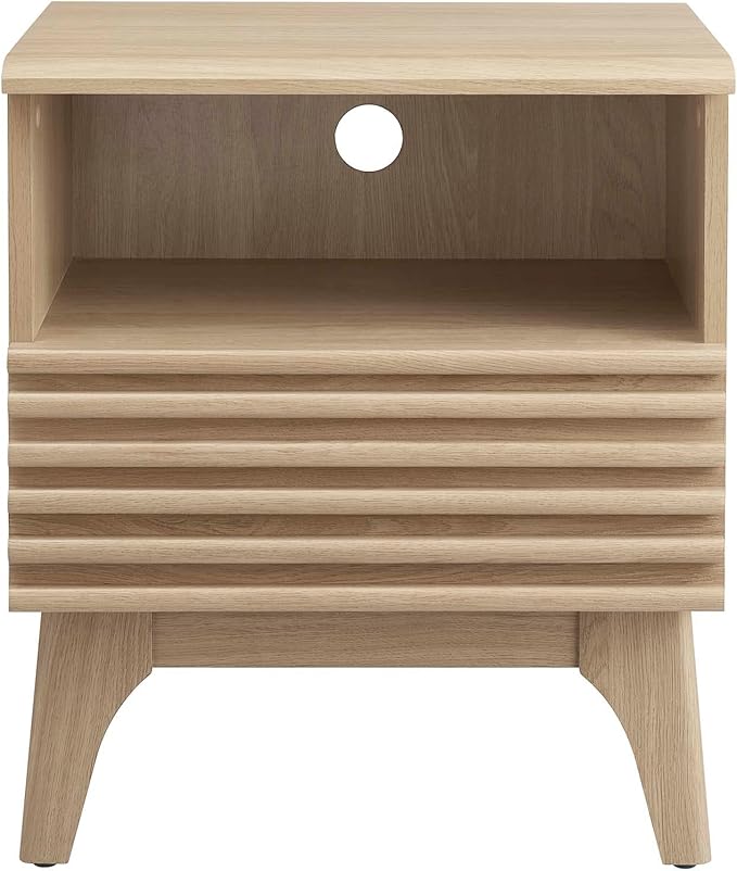 Modway Render Mid-Century Modern, One-Drawer Nightstand, Oak