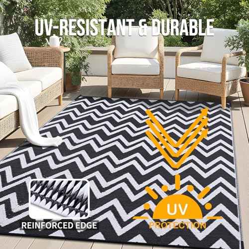 Outdoor Rug 9x12 ft Waterproof Reversible Chevron Mat
