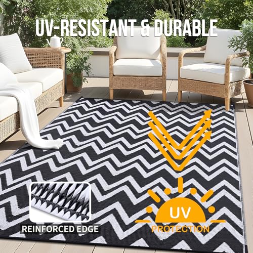 Outdoor Rug 6x9 ft Waterproof Reversible Chevron Mat