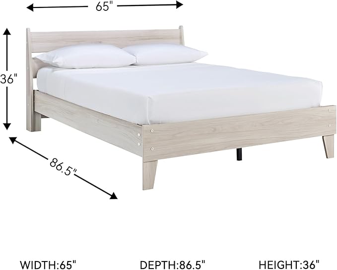 Signature Design by Ashley Socalle Contemporary Panel Platform Bed, Foundation or Box Spring Not Needed, Queen, Beige