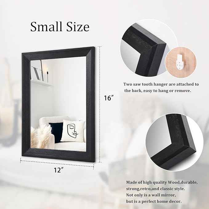 AAZZKANG Wall Mirror Black Rectangle Mirrors for Wall with Wood Framed Decorative for Bedroom Bathroom Living Room Farmhouse Entryway Hanging Small