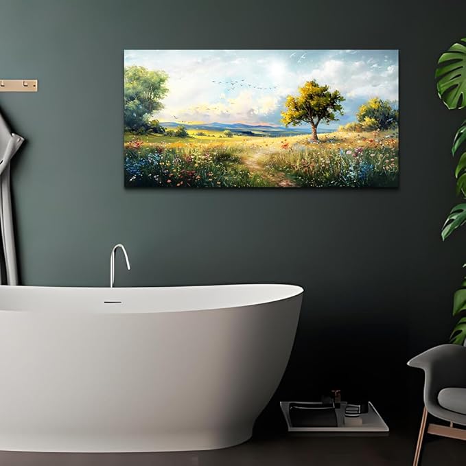 Wapluam Canvas Wall Art For Bedroom Wall Decor For Living Room Modern Office Decorations Pastoral Wall Paintings Scenery Abstract Watercolour Farmhouse Pictures Canvas Artwork Room Home Decor Mural