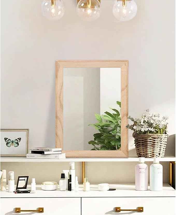 AAZZKANG Rustic Mirrors for Wall Rectangle Wood Frame Mirror Decorative for Farmhouse Bedroom Bathroom Living Room Small
