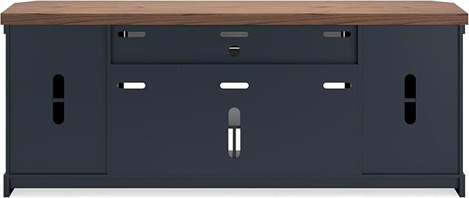 Signature Design by Ashley Landocken Contemporary 83" TV Stand with Electric Fireplace for TVs up to 95", Blue & Light Brown